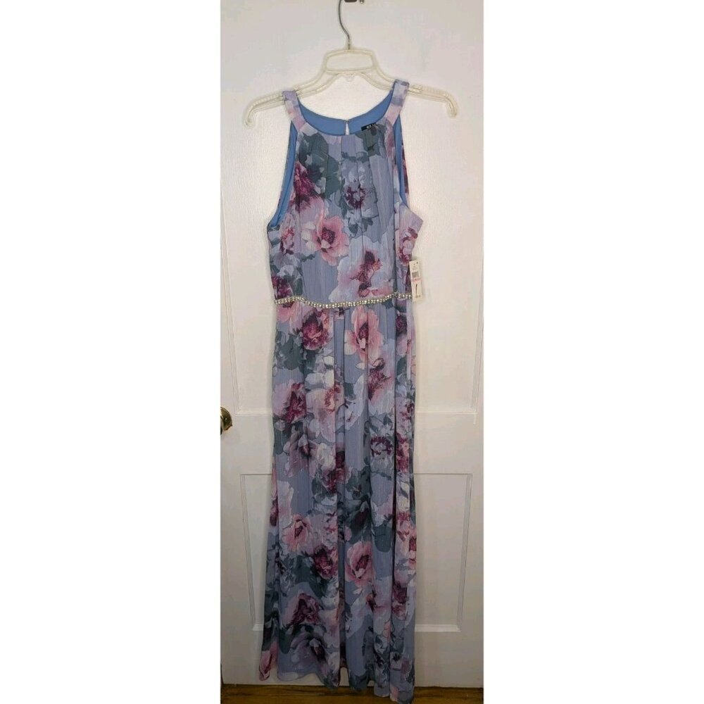 SLNY Dress Maxi Rhinestone Waist Floral Lined Size 10 NWT